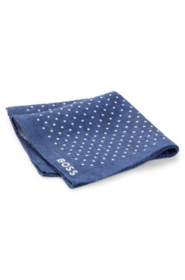 Printed pocket square in linen and cotton, Dark Blue