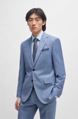 Printed pocket square in linen and cotton, Dark Blue