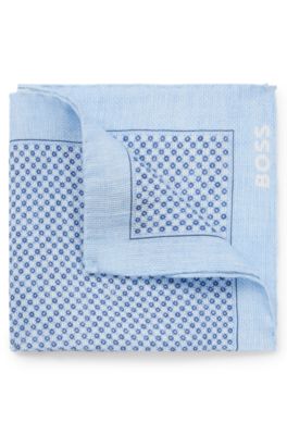 Printed pocket square in linen and cotton, Light Blue