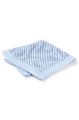 Printed pocket square in linen and cotton, Light Blue