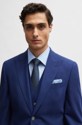 Printed pocket square in linen and cotton, Light Blue