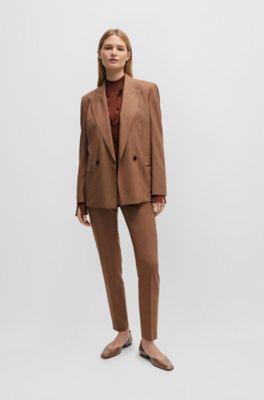 Ballerina flats in leather with asymmetric design, Brown