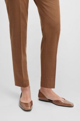 Ballerina flats in leather with asymmetric design, Brown