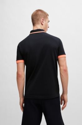 Polo de piqu&eacute; de algod&oacute;n con rayas en contraste y logo, Negro