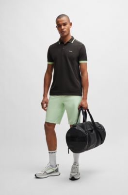 Polo de piqu&eacute; de algod&oacute;n con rayas en contraste y logo, Gris oscuro