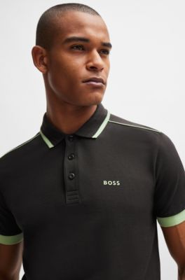 Polo de piqu&eacute; de algod&oacute;n con rayas en contraste y logo, Gris oscuro