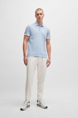 Polo de piqu&eacute; de algod&oacute;n con rayas en contraste y logo, Lila