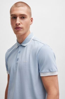 Polo de piqu&eacute; de algod&oacute;n con rayas en contraste y logo, Lila