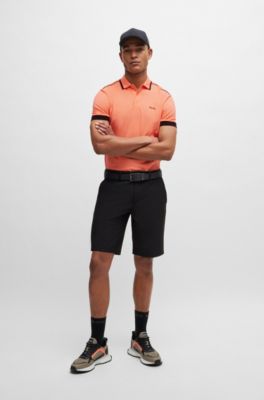 Polo de piqu&eacute; de algod&oacute;n con rayas en contraste y logo, Rojo claro