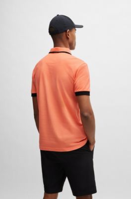 Polo de piqu&eacute; de algod&oacute;n con rayas en contraste y logo, Rojo claro