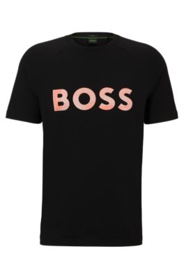 BOSS Stretch cotton regular fit T shirt with seasonal logo Black