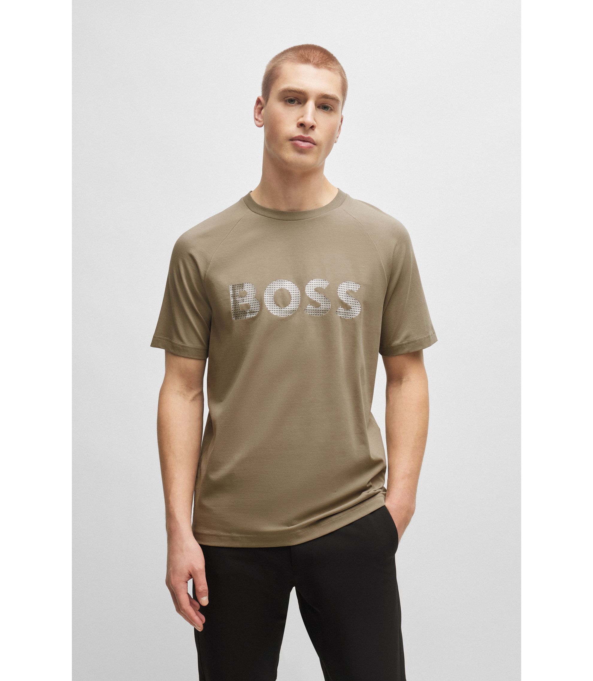 BOSS - Stretch-cotton regular-fit T-shirt with seasonal logo