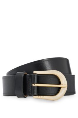 Hugo Boss Italian-leather Belt With Ice-gold-tone Eyelets In Black