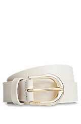 Italian-leather belt with ice-gold-tone eyelets, White
