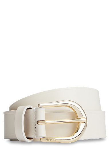 Italian-leather belt with ice-gold-tone eyelets, White
