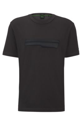 Shop Hugo Boss Regular-fit T-shirt In Stretch Cotton With Logo Artwork In Dark Grey