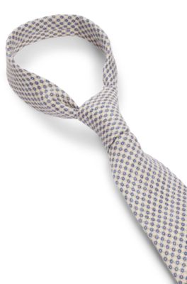 Dot-print tie in linen and cotton, Light Beige