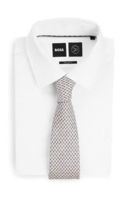 Dot-print tie in linen and cotton, Light Beige