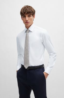 Dot-print tie in linen and cotton, Light Beige