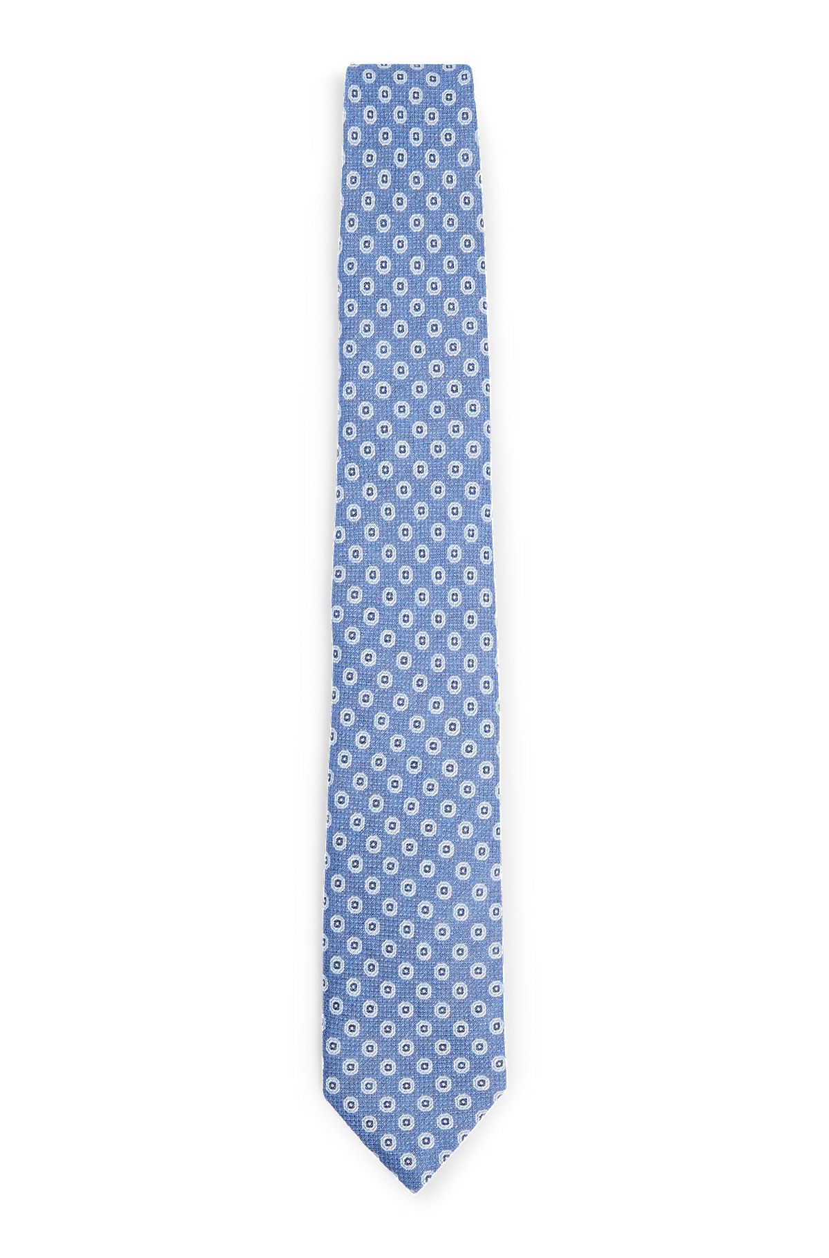 Dot-print tie in linen and cotton, Blue