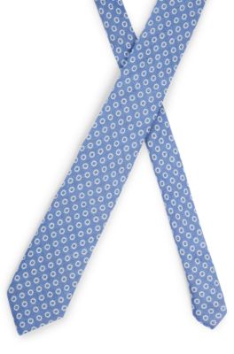 Dot-print tie in linen and cotton, Blue