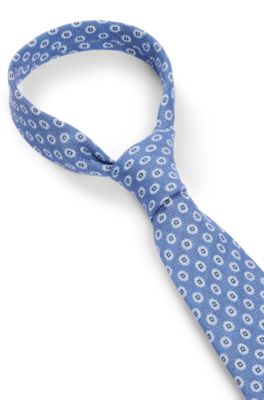 Dot-print tie in linen and cotton, Blue