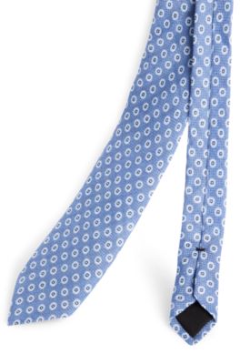 Dot-print tie in linen and cotton, Blue