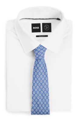 Dot-print tie in linen and cotton, Blue
