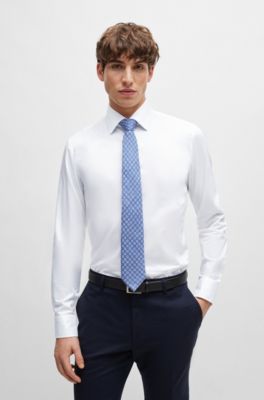 Dot-print tie in linen and cotton, Blue