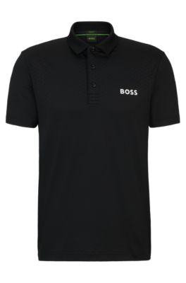 Hugo Boss Degrad-jacquard Polo Shirt With Contrast Logo In Black