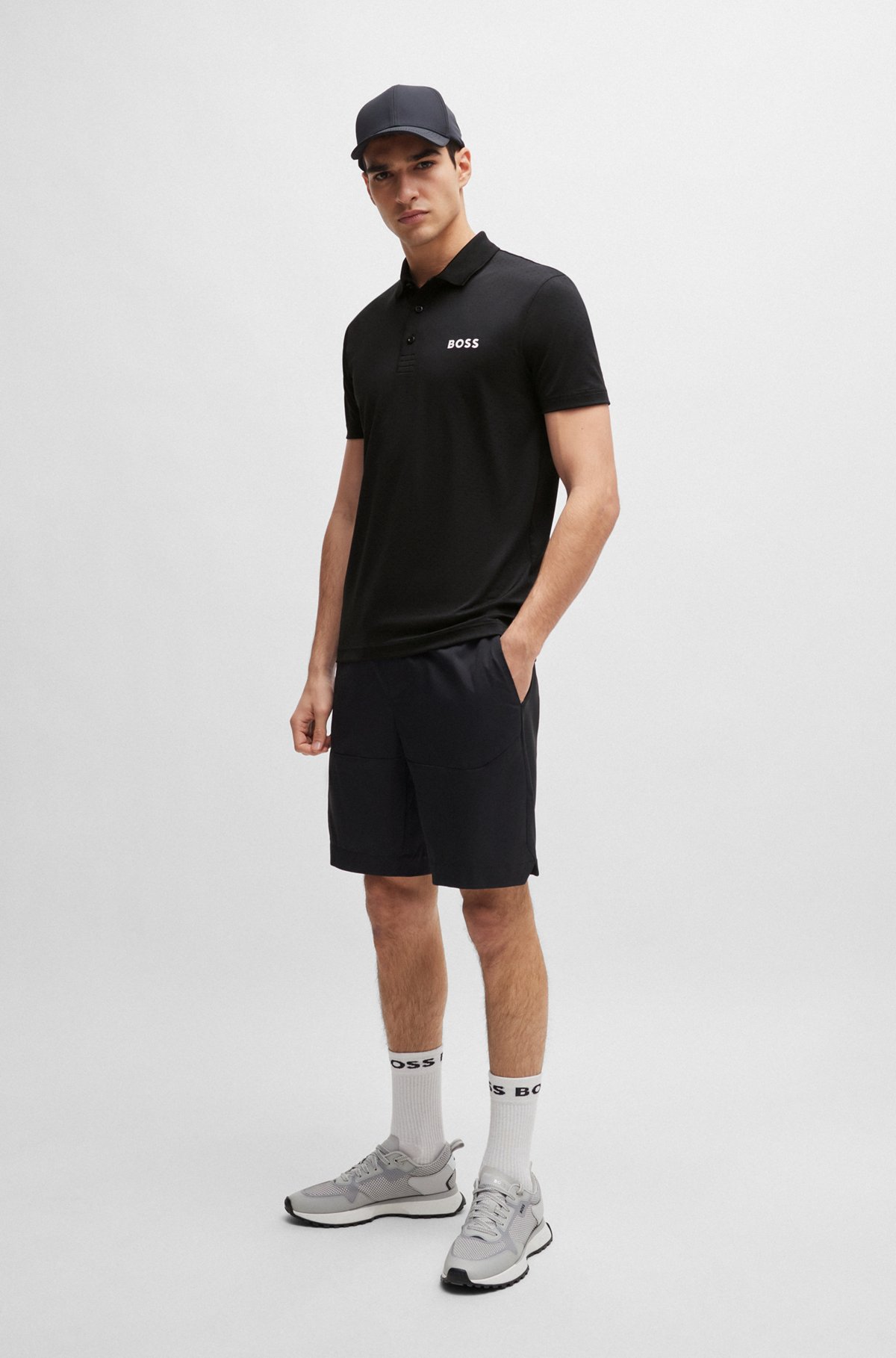 BOSS - Degradé-jacquard polo shirt with contrast logo - Black BOSS - Degradé-jacquard polo shirt with contrast logo - Black
