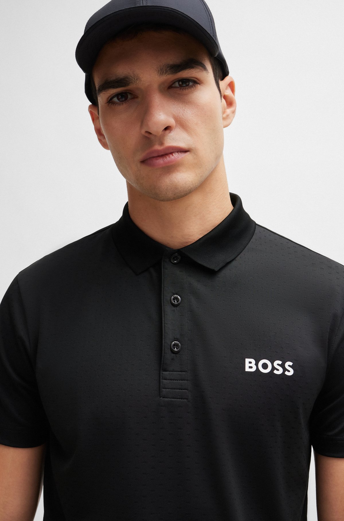 BOSS - Degradé-jacquard polo shirt with contrast logo - Black BOSS - Degradé-jacquard polo shirt with contrast logo - Black