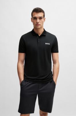 Polo de jacquard degradado con logo en contraste, Negro
