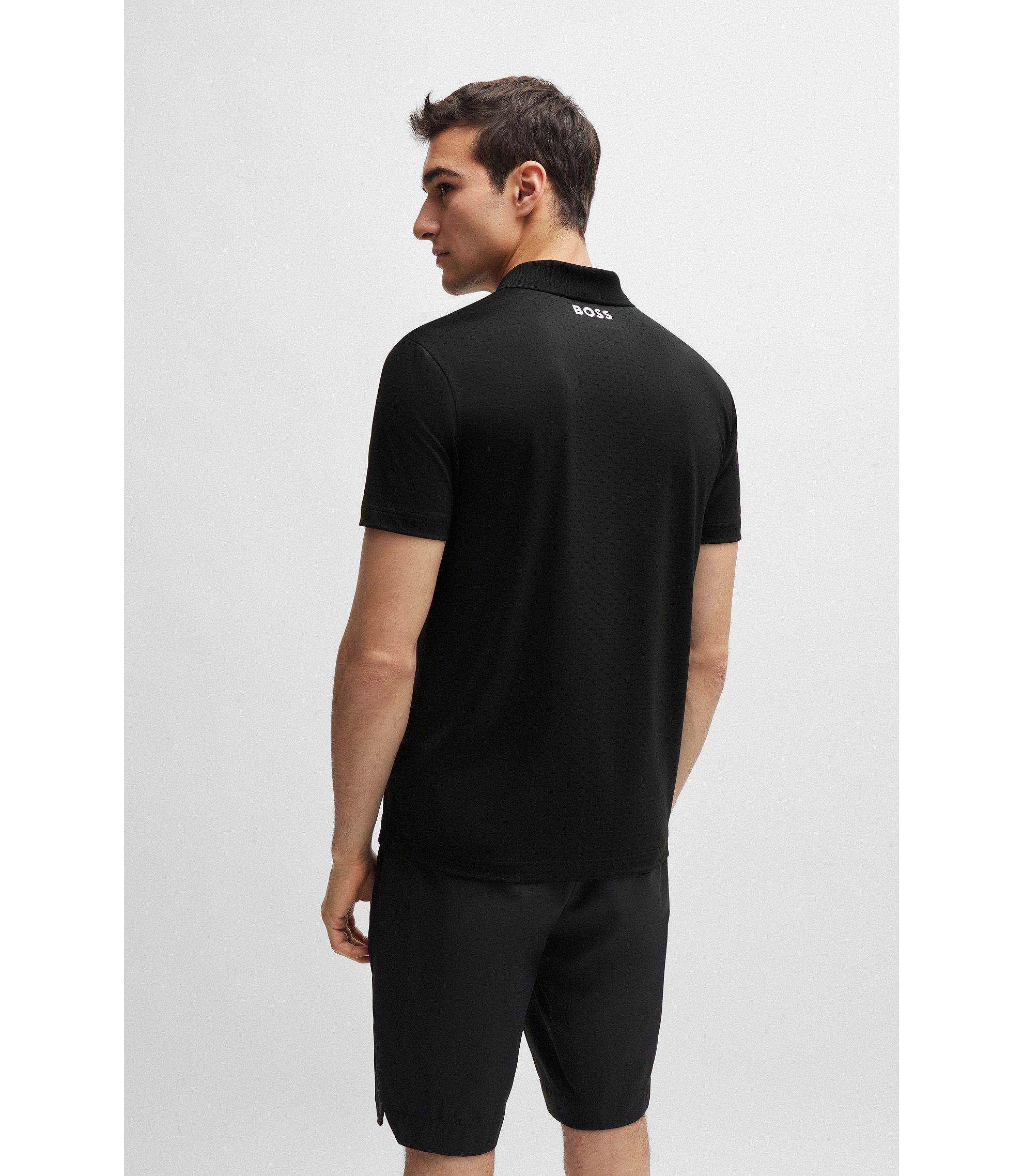 BOSS - Degradé-jacquard polo shirt with contrast logo - Black BOSS - Degradé-jacquard polo shirt with contrast logo - Black