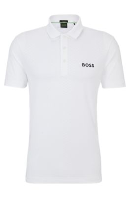 Hugo Boss Degrad-jacquard Polo Shirt With Contrast Logo In White