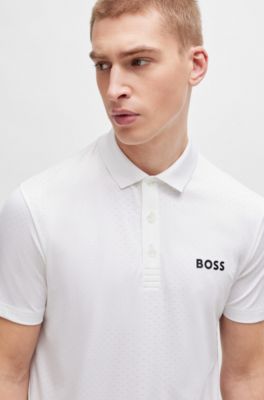 Polo de jacquard degradado con logo en contraste, Blanco