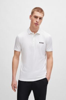 Polo de jacquard degradado con logo en contraste, Blanco