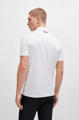 Polo de jacquard degradado con logo en contraste, Blanco