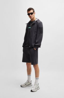 Stretch-cotton regular-fit T-shirt with embossed artwork, Dark Grey