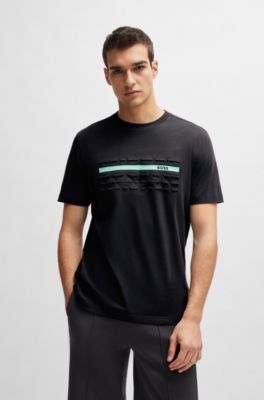 Stretch-cotton regular-fit T-shirt with embossed artwork, Dark Grey