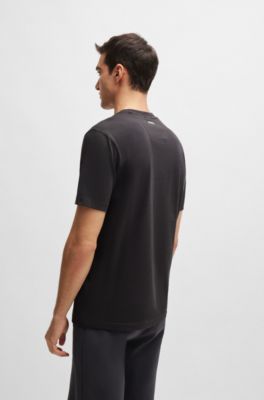 Stretch-cotton regular-fit T-shirt with embossed artwork, Dark Grey