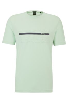 Shop Hugo Boss Stretch-cotton Regular-fit T-shirt With Embossed Artwork In Light Green
