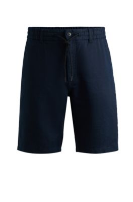 Hugo Boss Tapered-fit Shorts In A Linen Blend In Dark Blue