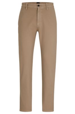 Shop Hugo Boss Tapered-fit Trousers In Honeycomb-structured Stretch Cotton In Light Brown