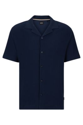 BOSS - Regular-fit shirt in cotton bouclé with ribbed collar
