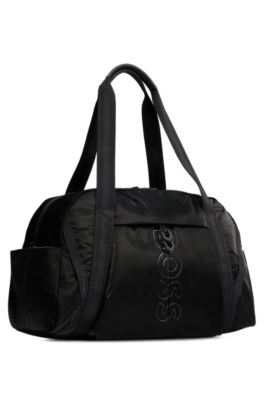 Coated-velour holdall with outline logo and adjustable strap, Black