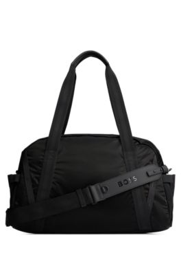 Coated-velour holdall with outline logo and adjustable strap, Black