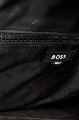 Coated-velour holdall with outline logo and adjustable strap, Black