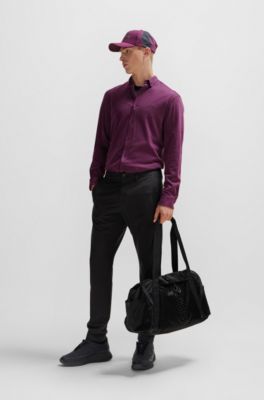 Coated-velour holdall with outline logo and adjustable strap, Black