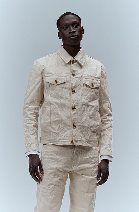Relaxed-fit jacket in aluminum-bonded denim, White